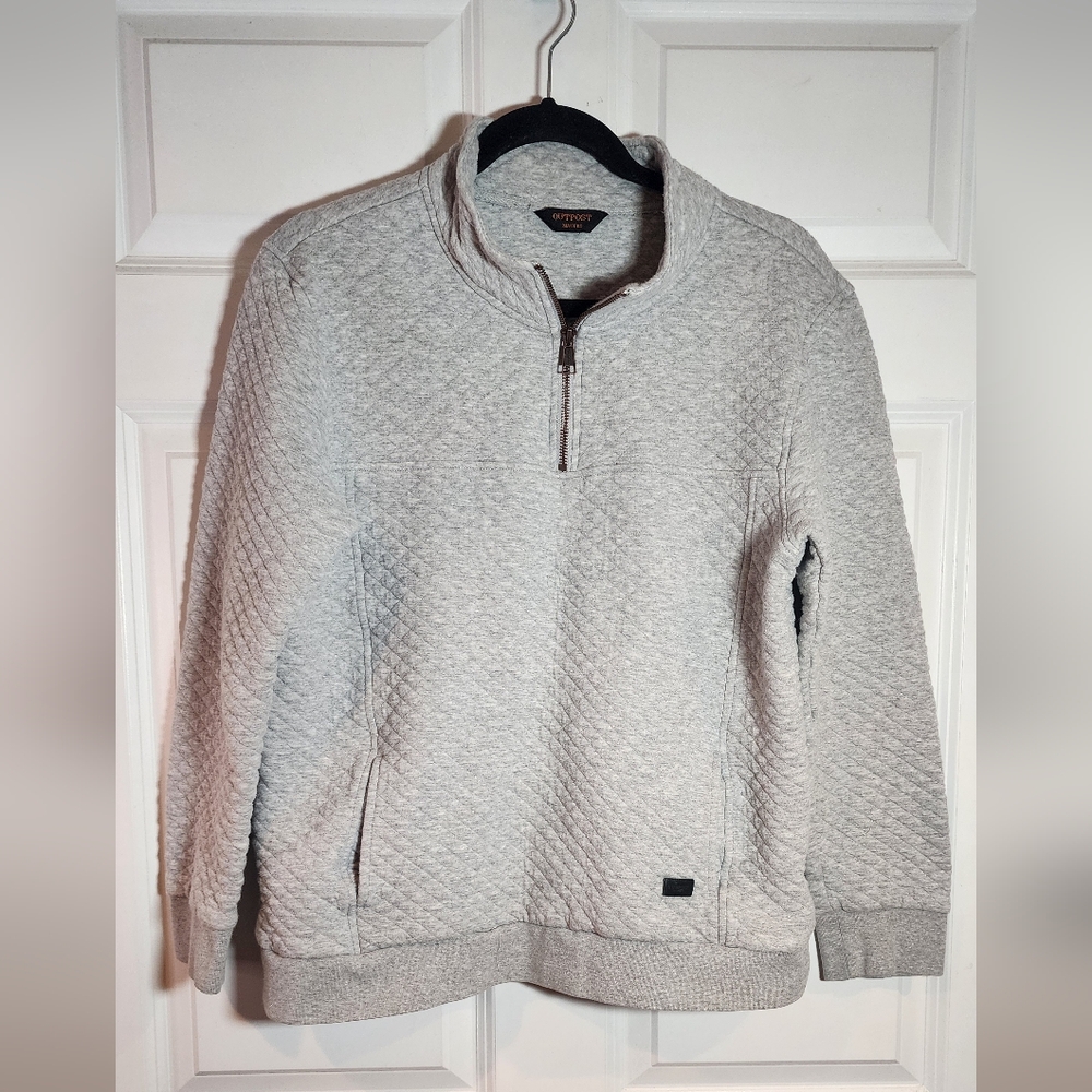 Outpost Makers Men's Gray Quilted Quarter Zip Sweatshirt Pockets